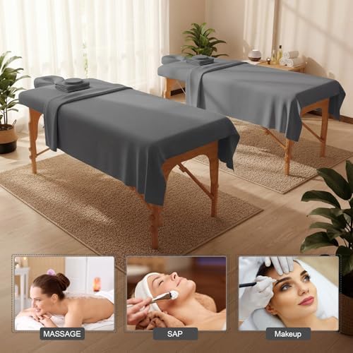 Oudain 4 Sets 3 Piece Soft Microfiber Massage Table Sheets Set Bulk Includes Massage Flat Sheet and Fitted Sheet and Face Rest Cover(Cool Grey) - Image 4