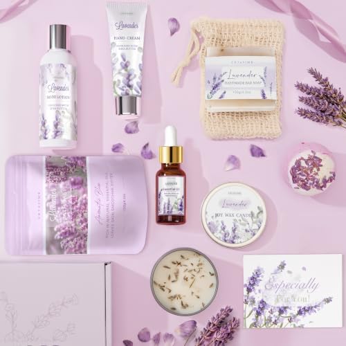Gifts for Women Birthday Gift Baskets, Lavender Relaxing Home Spa Set - Image 2