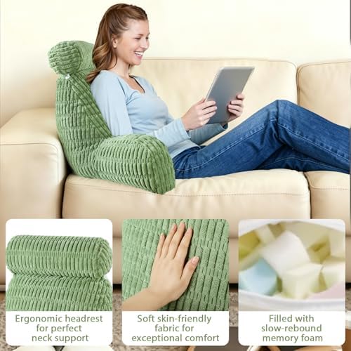 Reading Pillow for Bed, Back Support Pillow for Bed Sitting Up(Green,Large) - Image 2