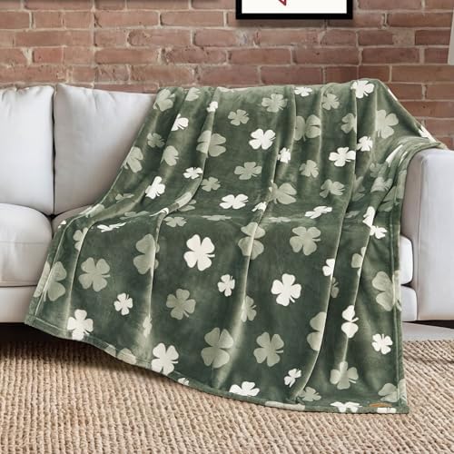 Lucky Brand 50" x 70" Plush Throw Blanket, Clover Toss Green Blanket for Sofa or Bed by LuckyBrand
