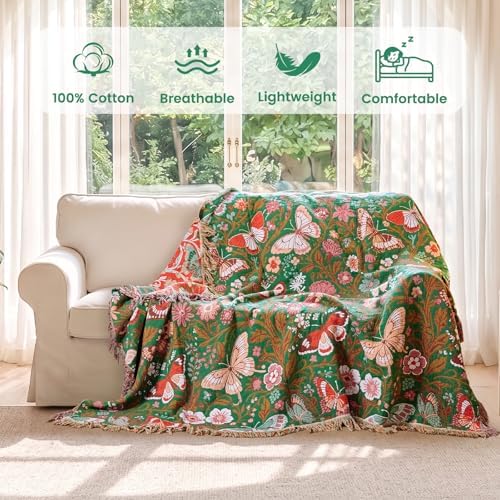 MSGKV Boho Throw Blanket 50"x60" Summer Cotton Butterfly Floral Blanket - Image 2