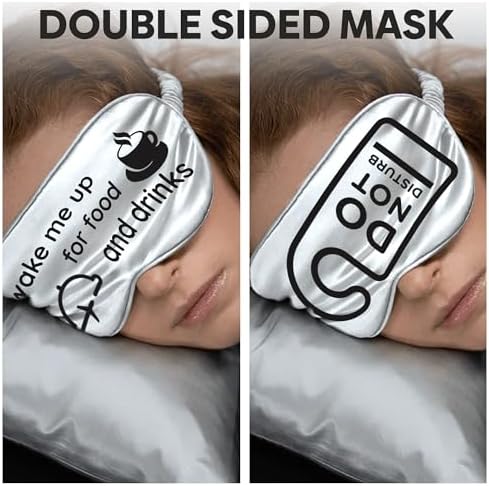 VITYA White Do Not Disturb/Wake Me Up Double-Sided Silk Sleep Mask for Women/Men | Sleep Mask Light Blocking | Soft Breathable Sleep Eye Mask for Traveling on Airplane | Eye Mask with Elastic Strap - Image 7