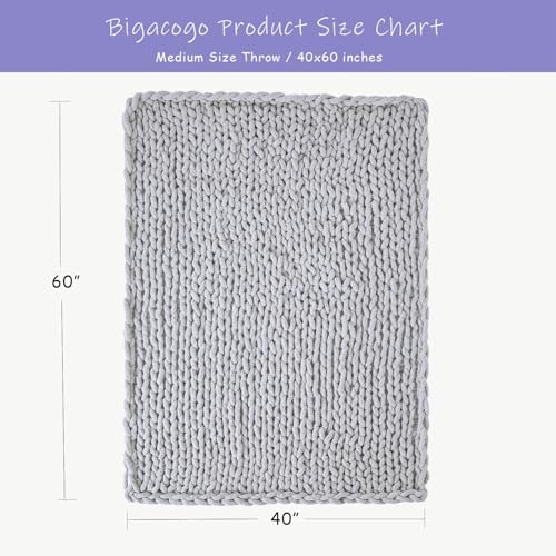 Bigacogo Chunky Knit Throw Blanket for Couch, 40x60 inches, Light Grey - Image 2