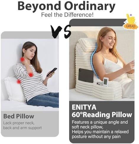 ENITYA 19" Large Back Pillow for Bed Sitting Up with Armrests & Big Pockets - Image 2