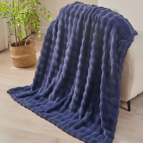 NEWCOSPLAY 3D Bubble Flannel Throw Blanket for Couch Dark Navy, 50"×60" - Image 6