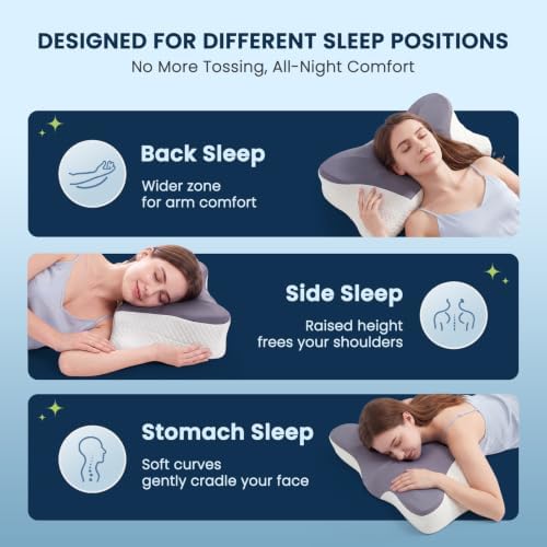 Sweetcrispy Queen Cervical Pillow for Neck and Shoulder - 2 Pack Ergonomic Memory Foam Pillows, Contour Side Sleeper for Adults, Cooling Orthopedic Neck Support for Back Stomach Sleepers, Dark Grey - Image 4