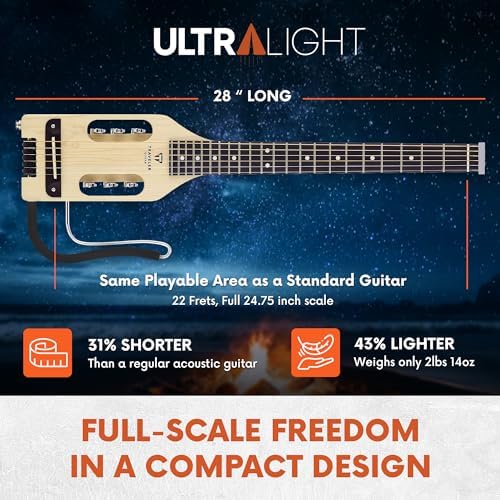 Traveler Guitar Ultra-Light Acoustic Guitar Maple | Portable Acoustic with Removable Lap Rest | Full 24 3/4" Scale Headless Guitar | Custom Gig Bag Included - Image 3