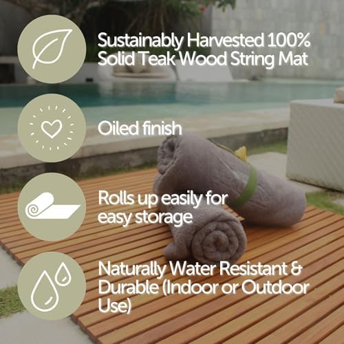 Nordic Teak 100% Solid Teak Wood String Mat - Indoor and Outdoor Use - Non-Slip Wooden Platform for Sauna, Pool, Hot Tub Flooring Decor and Protector (Oiled Finish, 59" x 35") - Image 5