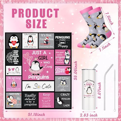 HunnmingRe 3 Pcs Penguin Gifts Set Blanket Tumbler Socks for Women - Image 2