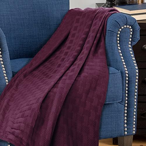 Superior Basketweave Cotton Blanket, Basket Weave Design, Soft, Comfy Cover for Bed, Bedding, Bedroom, Couch Throw, Lounging, Modern Boho Medium Weighted Blankets, King, Plum - Image 4