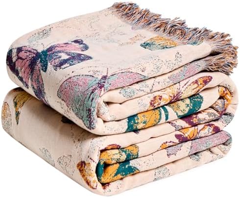 MSGKV Boho Throw Cotton Butterfly Blanket 50"x60" for Couch Sofa Decor by MSGKVHomeTextiles
