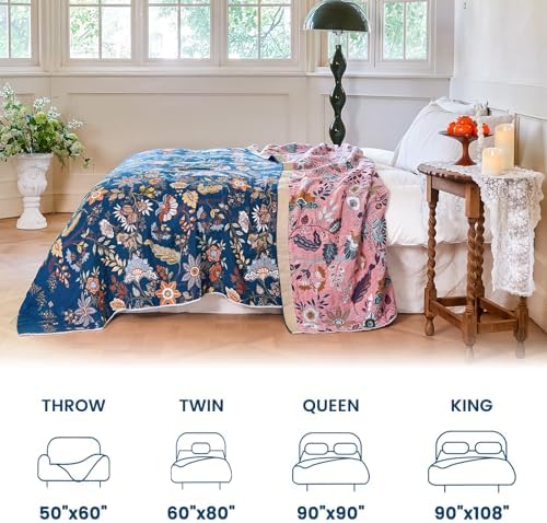 MSGKV Boho Throw Blanket 60"x80" 100% Cotton Twin Floral Throw for Couch - Image 5