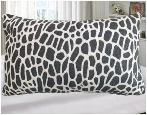 Throw Pillow Cover Giraffe Spots Animal Embroidered Cotton Canvas 1pc Decorative Lumbar Pillow Case Black Cushion Cover 12x20 inch 30x50cm by Unknown