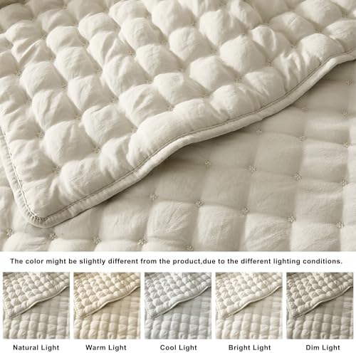 WDCOZY Beige King Size Quilt Bedding Sets with 2 Pillow Shams, Neutral Lightweight Soft Bedspread Coverlet, Quilted Blanket Thin Comforter Bed Cover for All Season, 3 Pieces, 104x90 inches - Image 2