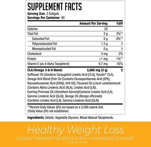 Censor NDS Nutrition CLA Fat Loss and Body Toner Formula - 180 Softgels - Image 2