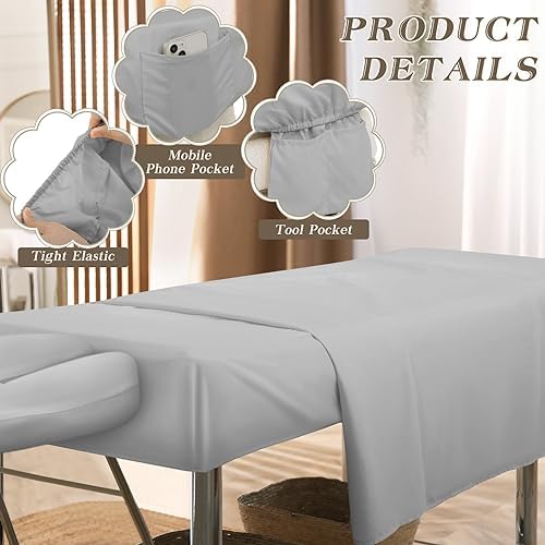 Mixweer 9 Pcs 3 Set Microfiber Massage Table Sheets Set Bulk Includes Flat Sheet, Fitted Sheet with Pocket, Face Rest Cover(Gray) - Image 3