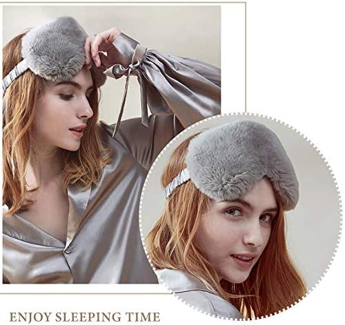 Faux Fur Eye Mask 2PCS Soft Plush Sleeping Blindfold,Grey White - Image 4