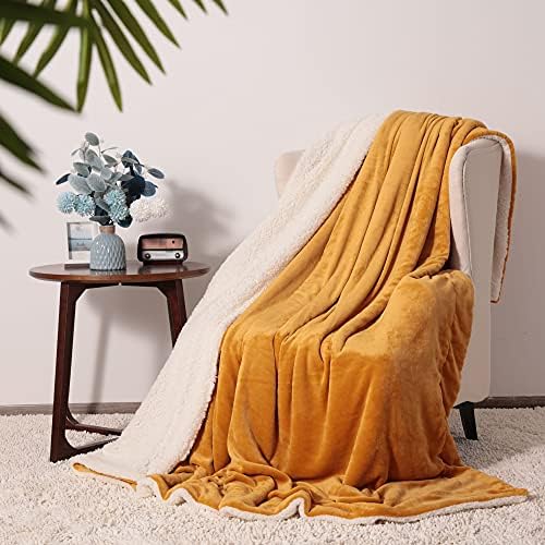 NANPIPER King Size Sherpa Blanket, Soft Fleece Throw for Bed, Reversible Thick Fuzzy Blanket for Winter (Ginger Yellow, 90x108 inches) - Image 2