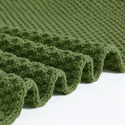 Longhui bedding 100% Cotton Knitted Throw Blanket – Olive Green, Soft & Cozy, Machine Washable, 60"x80" – Perfect for Living Room, Couch, Sofa, Bed or Travel - Image 4