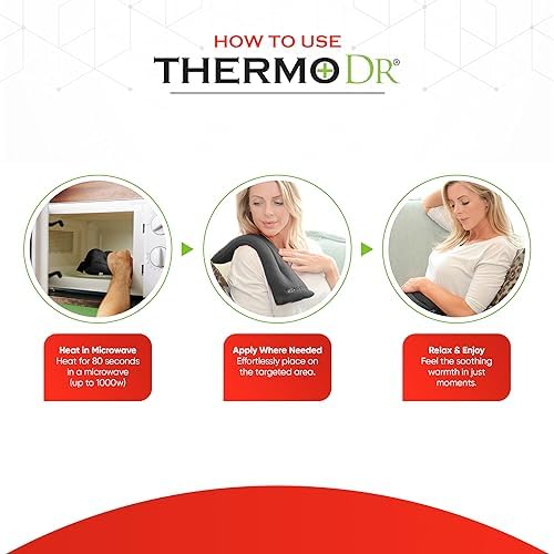 Microwavable Heating Pad for Neck, Back, & Shoulders - Heating Bean Bag Microwavable Pillow w/Elasticated Strap - Wheat & Unscented Heating Pad Wrap - ThermoDR, Black - Image 6
