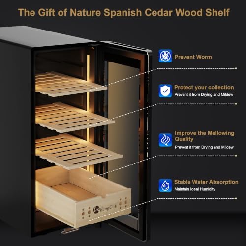KingChii 35L Electric Cigar Humidors Temperature & Humidity Control Cabinet, Built-in Humidification System with Spanish Cedar Wood Shelves & Drawer Hygrometer for Men Gifts 250 Capacity - Image 3