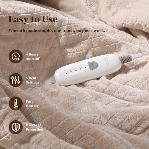 Electric Throw Blanket Heated Throw-Electric Lap Blankets for Adults, Beige - Image 2
