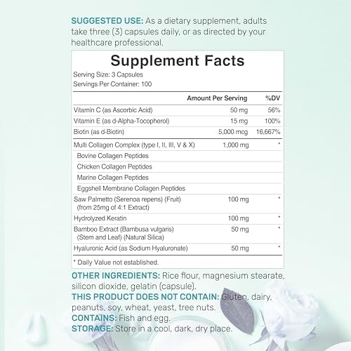 Multi Collagen Pills for Women & Men with Vitamin C, E & Biotin, 300 Capsules – Type I, II, III, V, X Hydrolyzed Collagen Peptides – 11 in 1 Formula with Saw Palmetto, Bamboo Silica, & Hyaluronic Acid - Image 2