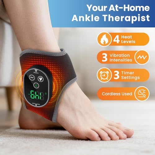 Cordless Ankle Massager for Pain Relief, Foot Massager for Neuropathy, Foot and Ankle Massager, Rechargeable 3000mAh Battery, 4 Heat Levels 3 Vibration Modes, Black - Image 2