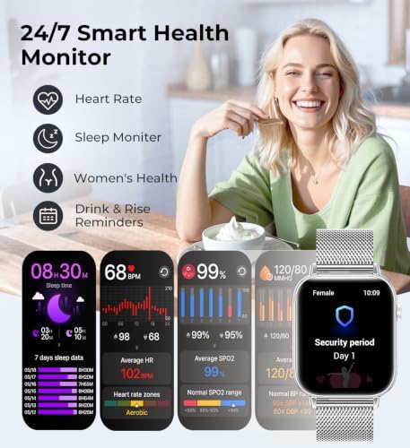 Iaret Smart Watch for Women, 1.83" HD Fitness Tracker with 4 Bands, Answer/Make Calls, Heart Rate/Sleep/SpO2/Step Tracking, 100+ Sport Modes, Android/iPhone Compatible Gift (Silver) - Image 4