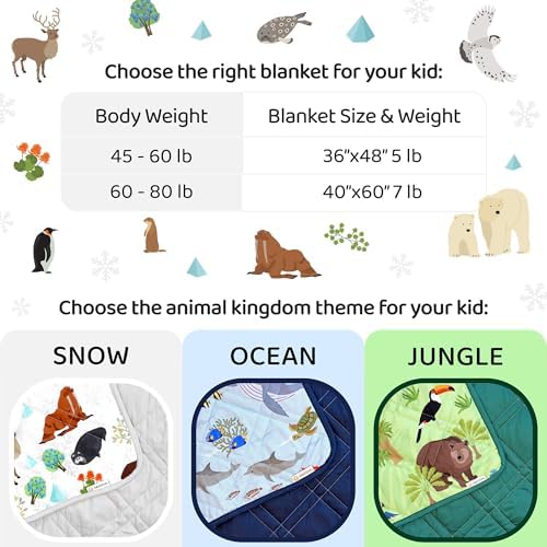 Aricove Kids Weighted Blanket, 5 lb, 36x48 inches, Small Size, Soft Cotton, Machine Washable, Grey/Snow Animals - Image 7