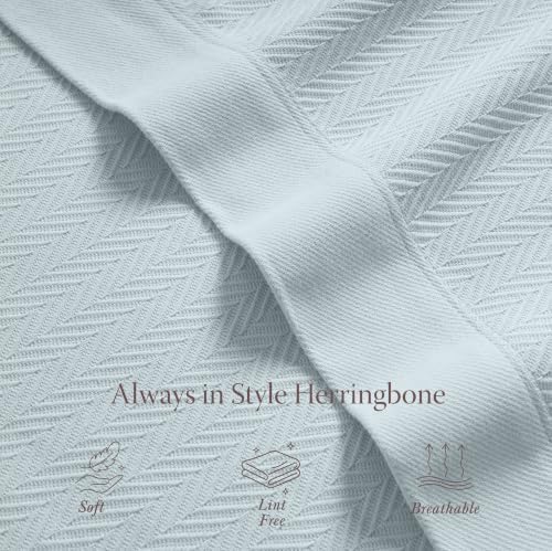 Threadmill Luxury 100% Cotton King Herringbone Blanket, Light Blue - Image 4