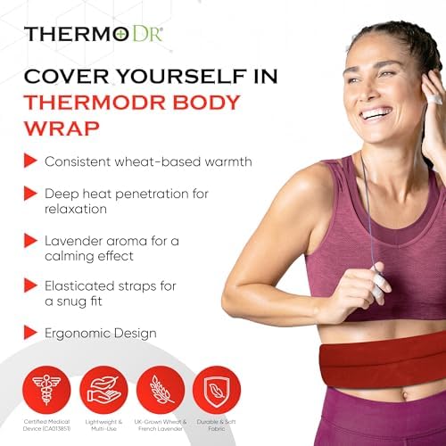 Microwavable Heating Pad for Neck, Back, & Shoulders - Heating Bean Bag Microwavable Pillow w/Elasticated Strap - Wheat & Unscented Heating Pad Wrap - ThermoDR, Red - Image 3