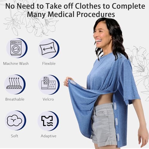 Unisex Post Shoulder Surgery Shirts Recovery Tear Away Short Sleeve Chemo Clothing with Stick On Fasteners, Convenient - Image 6