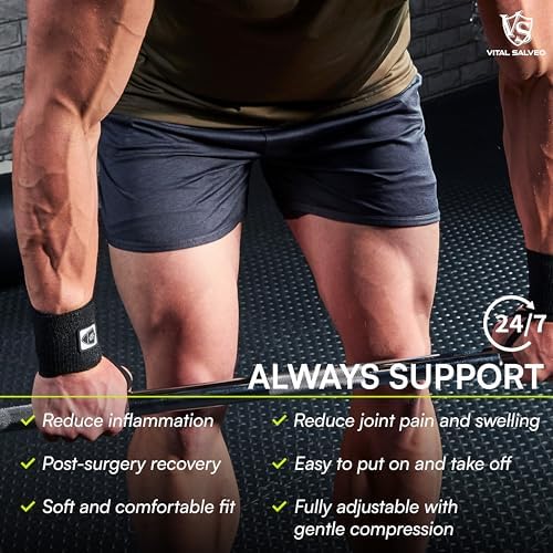 Vital Salveo- Adjustable both hands design Wrist Straps, Wrist Brace Support, Elastic Breathable for Wrist Sprain, Tendonitis, Tennis, Sports Men, Women (Pair) /3"* 18" - Image 6