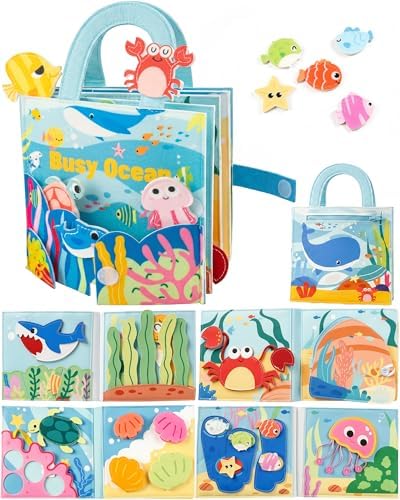 Montessori Busy Book, 8-Page Sensory Activity Toy, Sea Animals by Ladfar