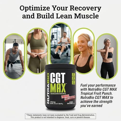NutraBio CGT-MAX Powder- Creatine, Glutamine and Taurine to Support Muscle Recovery and Strength - 40 Servings - Tropical Fruit Punch… - Image 5