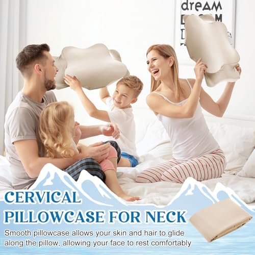 Hahafelt Cooling Cervical Pillowcase Cover with Envelope Closure (Only Pillow Case) Ergonomic Neck Pillowcase Smooth Soft Cool Pillow Cover for Side Back Stomach Sleepers(Champagne,Queen Size) - Image 6