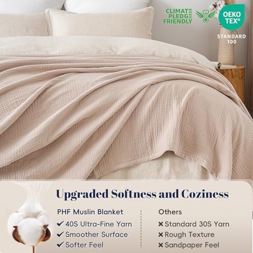 PHF 100% Cotton Muslin Blanket King Size 108"x90", 4-Layer Lightweight Gauze Throw, Breathable Cloud-Soft Minimalist Blanket for Bed, Couch, Camping & Baby, Dusty Pink, Ideal Gift - Image 4