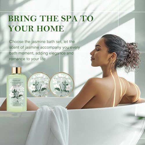 Bath Gift Baskets for Women, 9pc Jasmine Spa Gifts Set for Women, Self Care & Body Relaxing, Birthday Gift Basket, Mother's Day Gifts, Christmas, Anniversary Bath Gift Set - Image 4