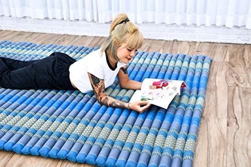 Leewadee - Foldable Floor Mattress - Japanese Roll Up Futon -Trifold Tatami Mat- Guest Floor Bed - Camping Mattress - Thai Massage Mat, Kapok Filled, 75 x 57 inches, Light Blue - Image 5