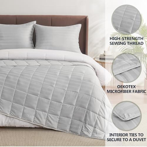 Weighted Blanket Queen Size (60"x80" 17lbs),Ultra Soft and Cozy Cooling Weighted Blanket Queen Size for Adult,Heavy Blanket with Machine Washable Soft Blanket, Light Grey - Image 5
