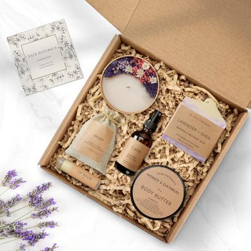 Bath Gift Set, Spa Gifts for Women, Self Care Products for Women, Lavender & Cream Soap Bar, Calm Pillow Mist, Bath Bomb & Shower Steamer, Body Butter and Lip Balm - Image 7