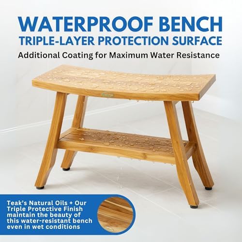 EcoDecors Satori 34-Inch Natural Teak Shower Bench, Waterproof - Image 5