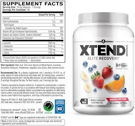 Xtend Original BCAA Powder with Zero Sugar, Knockout Fruit Punch, 90 Serv - Image 2