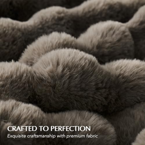 EverGrace Faux Rabbit Fur Bubble Throw Blanket, 50"x60", Dark Taupe - Image 4