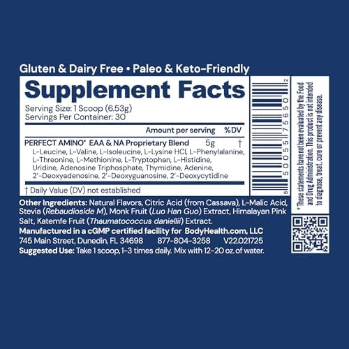 BodyHealth PerfectAmino Powder - BCAA and EAA Powder for Pre and Post Workout - Amino Acid Energy Drink for Men and Women to Support Lean Muscle and Recovery - Strawberry - 30 Servings - Image 2