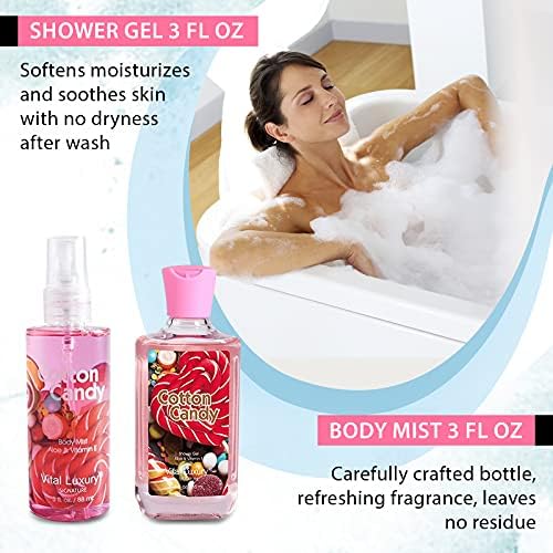 Cotton Candy Bath & Body Kit, 3 Fl Oz, Ideal Skincare Gift Home Spa Set, Includes Body Lotion, Shower Gel, Body Cream, and Fragrance Mist, Birthday Mother's Day Gifts - Image 4