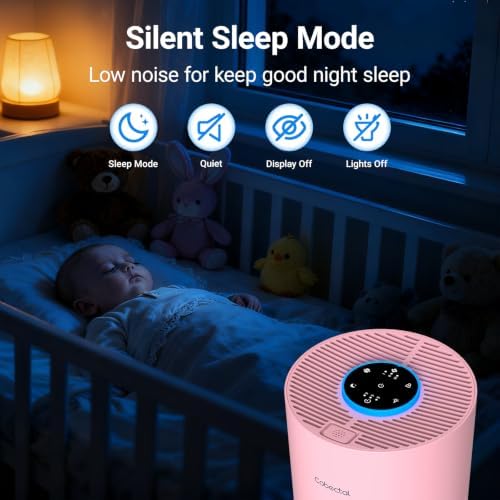 2 Pack Cobectal Air Purifiers for Home Bedroom with 3-in-1 Filter, Pink - Image 5