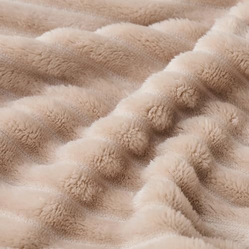 Bnuitland Fleece Throw Blanket, 300GSM Soft Warm Cozy Fluffy Throw for Babys & Pets, Stripe Pattern, All Season Sofa Bed Blanket for Home Decor, Light Camel 50"x60" - Image 7