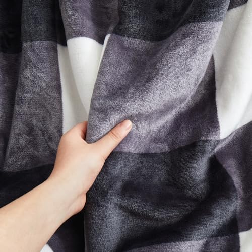 PU MEI Sherpa Blanket Fleece Throw Blanket Full Queen Plaid Thick Bed Blanket, Soft Warm Cozy Dark Grey Checkered Throw Blanket 80"*90" - Image 4